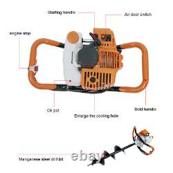52CC 2-Stroke Gas Powered Borer Fence Drill Digger+4/6/8 Bits Single Cylinder