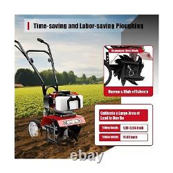 Mini Tiller Cultivator, Powerful 52cc Two-Stroke Single-Cylinder Gasoline Eng